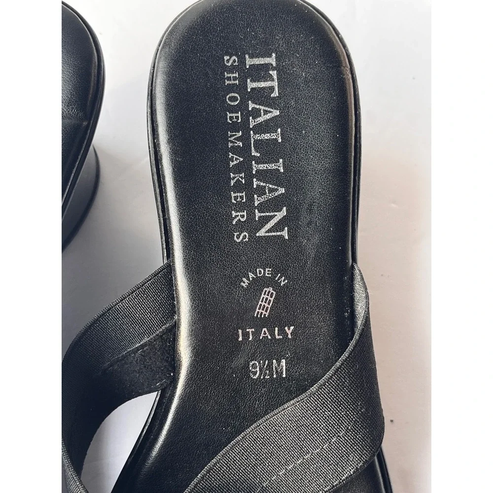 Italian Shoemakers Womens Black Wedge Sandals Beaded Elastic Straps Size 9.5
